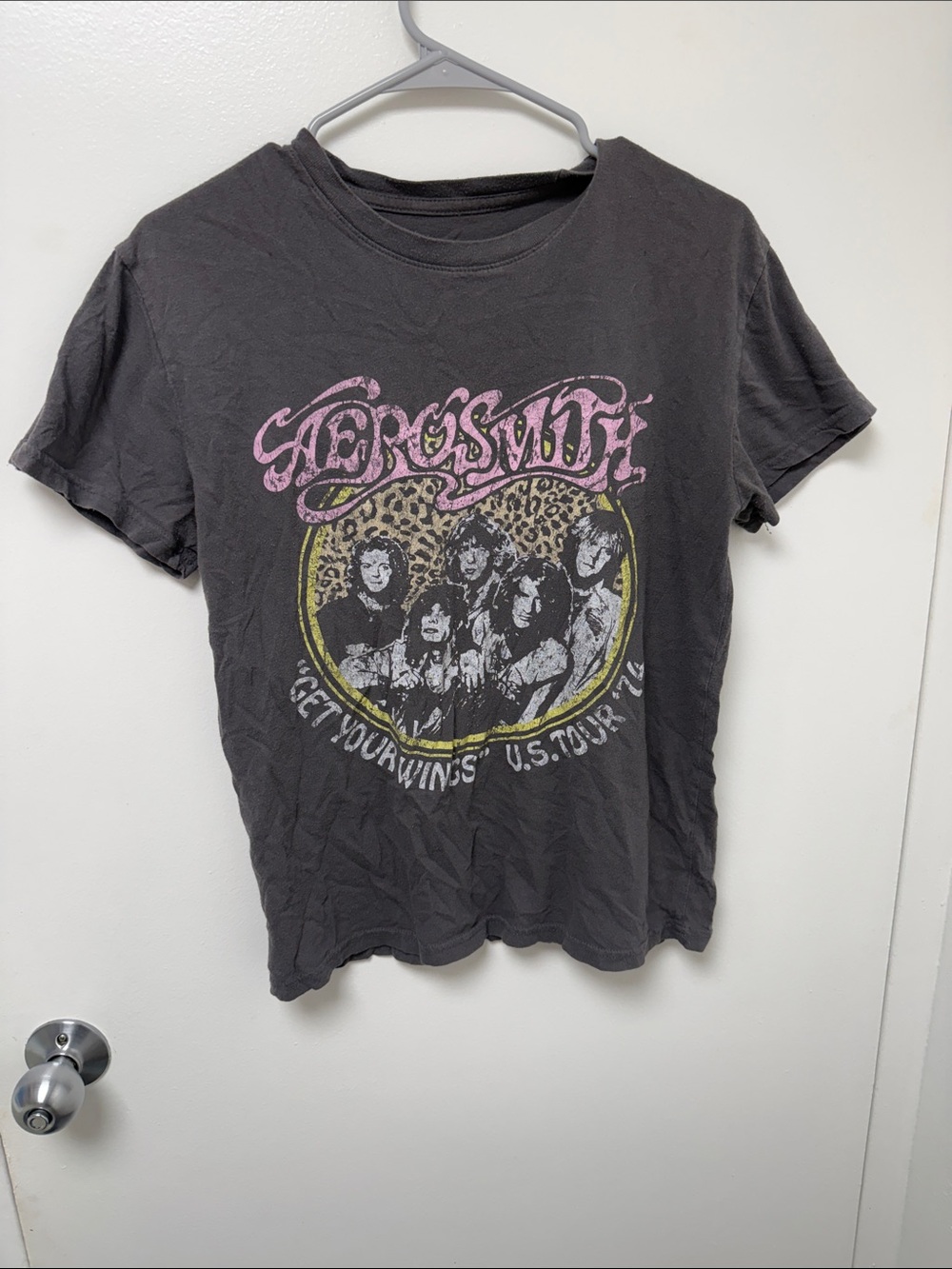 Aerosmith U.S Tour ‘74 Graphic Tee in Charcoal with White Print